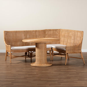 Baxton Studio bali Nantai Bohemian Light Honey Rattan 3-Piece Dining Nook Set - Handcrafted Comfort & Style Baako/Braided-3PC Dining Set