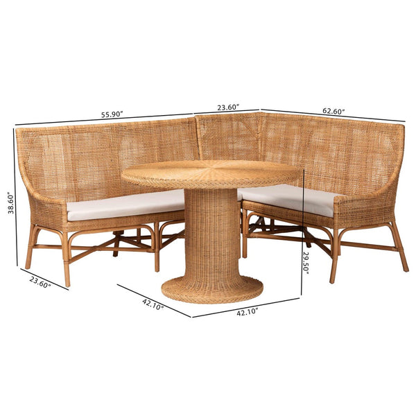 Baxton Studio bali Nantai Bohemian Light Honey Rattan 3-Piece Dining Nook Set - Handcrafted Comfort & Style Baako/Braided-3PC Dining Set