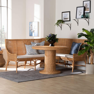 Baxton Studio bali Nantai Bohemian Light Honey Rattan 3-Piece Dining Nook Set - Handcrafted Comfort & Style Baako/Braided-3PC Dining Set