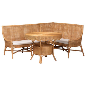 Baxton Studio bali Bali Olivera Bohemian Dining Nook Set - Handcrafted Rattan 3-Piece Cozy Corner for Casual Meals Baako/Palm Short-3PC Dining Set