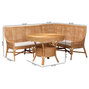 Baxton Studio bali Bali Olivera Bohemian Dining Nook Set - Handcrafted Rattan 3-Piece Cozy Corner for Casual Meals Baako/Palm Short-3PC Dining Set