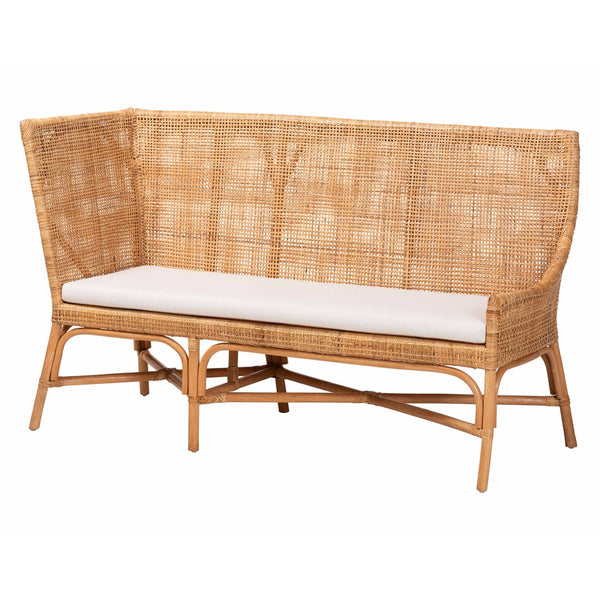 Baxton Studio bali Bali Olivera Bohemian Dining Nook Set - Handcrafted Rattan 3-Piece Cozy Corner for Casual Meals Baako/Palm Short-3PC Dining Set