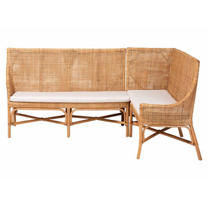 Baxton Studio bali Baako Bohemian Rattan Dining Nook Bench Set - Handcrafted, Comfortable, Fully Assembled Style Baako-Light Honey Rattan-2PC Bench Set