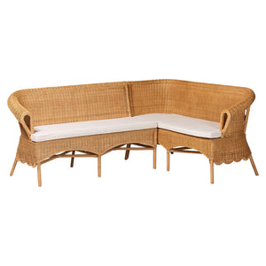 Baxton Studio bali Tamara Bohemian 2-Piece Rattan Dining Nook Bench Set with Cushions – Handcrafted Comfort & Style Tamara-Light Honey Rattan-2PC Bench Set