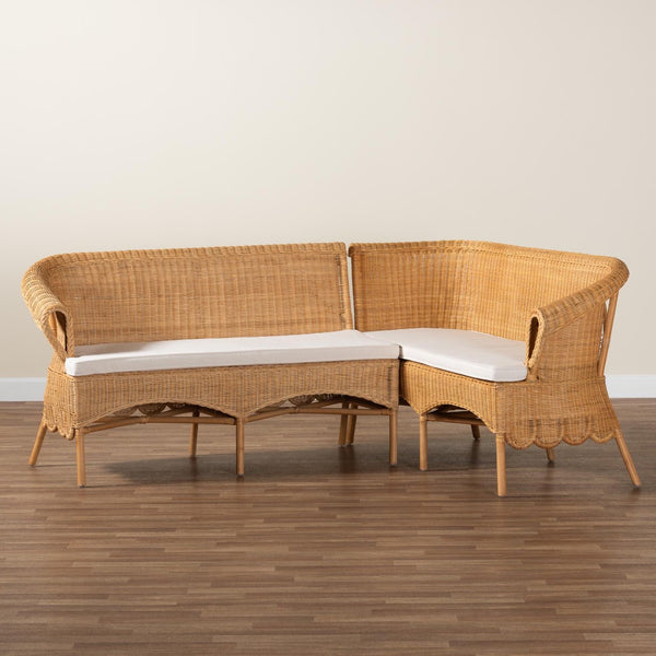 Baxton Studio bali Tamara Bohemian 2-Piece Rattan Dining Nook Bench Set with Cushions – Handcrafted Comfort & Style Tamara-Light Honey Rattan-2PC Bench Set