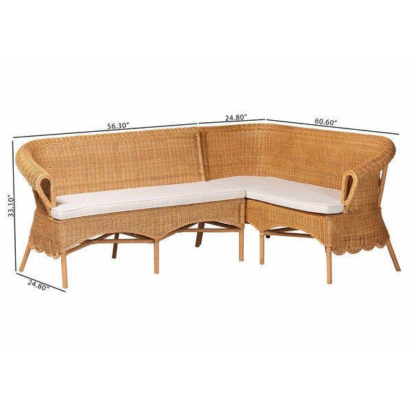 Baxton Studio bali Tamara Bohemian 2-Piece Rattan Dining Nook Bench Set with Cushions – Handcrafted Comfort & Style Tamara-Light Honey Rattan-2PC Bench Set