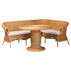 Baxton Studio bali Rashtin Bohemian Light Honey Rattan 3-Piece Dining Nook Set - Handcrafted Comfort for Cozy Spaces Tamara/Braided-3PC Dining Set