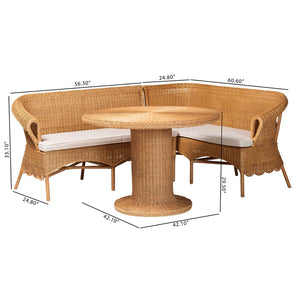 Baxton Studio bali Rashtin Bohemian Light Honey Rattan 3-Piece Dining Nook Set - Handcrafted Comfort for Cozy Spaces Tamara/Braided-3PC Dining Set