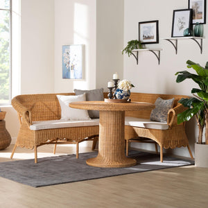 Baxton Studio bali Rashtin Bohemian Light Honey Rattan 3-Piece Dining Nook Set - Handcrafted Comfort for Cozy Spaces Tamara/Braided-3PC Dining Set
