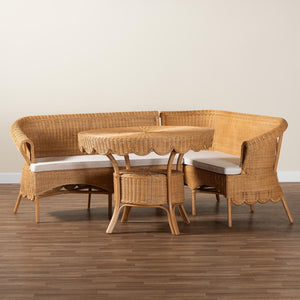 Baxton Studio bali Bali Keitha Bohemian Rattan 3-Piece Dining Nook Set - Handcrafted Comfort for Cozy Spaces Tamara/Palm Short-3PC Dining Set