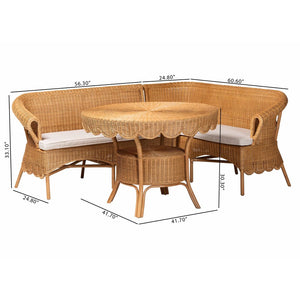 Baxton Studio bali Bali Keitha Bohemian Rattan 3-Piece Dining Nook Set - Handcrafted Comfort for Cozy Spaces Tamara/Palm Short-3PC Dining Set