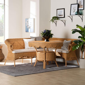 Baxton Studio bali Bali Keitha Bohemian Rattan 3-Piece Dining Nook Set - Handcrafted Comfort for Cozy Spaces Tamara/Palm Short-3PC Dining Set