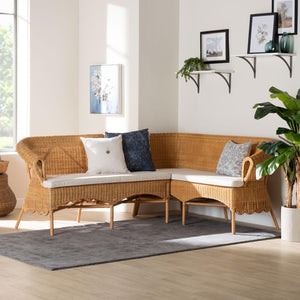 Baxton Studio bali Tamara Bohemian 2-Piece Rattan Dining Nook Bench Set with Cushions – Handcrafted Comfort & Style Tamara-Light Honey Rattan-2PC Bench Set