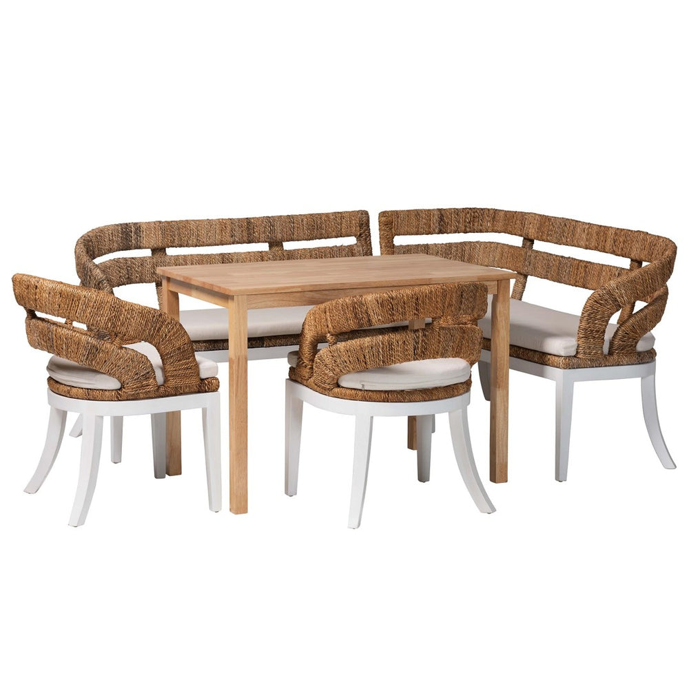 Baxton Studio bali Ubud Seagrass Dining Nook Set - 5-Piece Coastal Farmhouse Furniture for Cozy Breakfast Corners Ubud/RH7006-5PC Dining Set