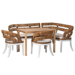Baxton Studio bali Ubud Seagrass Dining Nook Set - 5-Piece Coastal Farmhouse Furniture for Cozy Breakfast Corners Ubud/RH7006-5PC Dining Set