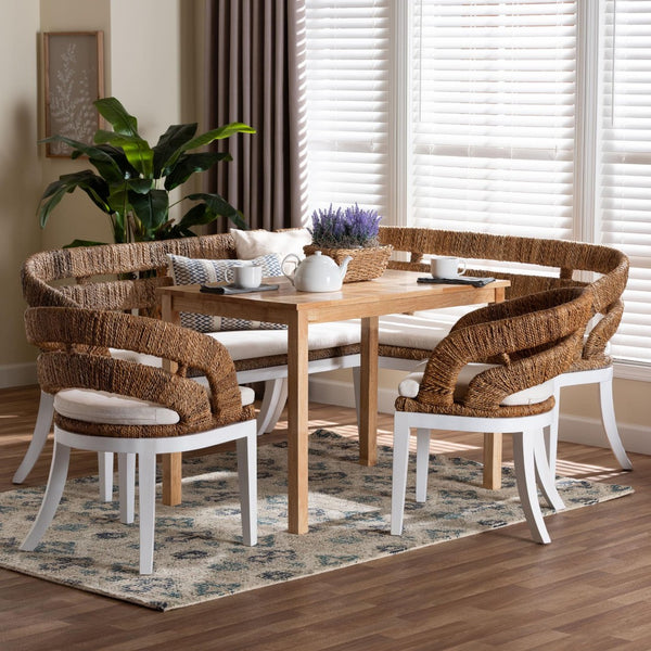 Baxton Studio bali Ubud Seagrass Dining Nook Set - 5-Piece Coastal Farmhouse Furniture for Cozy Breakfast Corners Ubud/RH7006-5PC Dining Set