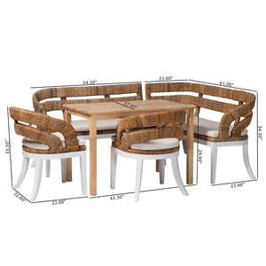 Baxton Studio bali Ubud Seagrass Dining Nook Set - 5-Piece Coastal Farmhouse Furniture for Cozy Breakfast Corners Ubud/RH7006-5PC Dining Set