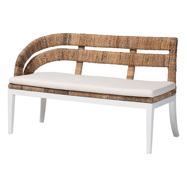 Baxton Studio bali Ubud Seagrass Dining Nook Set - Cozy 3-Piece Wood Table & Cushioned L-Shaped Bench for Any Space Ubud/RH7006-3PC Dining Set