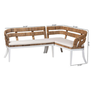 Baxton Studio bali Ubud Seagrass Dining Nook Set - Handcrafted Mahogany Corner Bench with Plush Cushions, 2-Piece Ubud-Natural Seagrass Rattan-2PC Bench Set