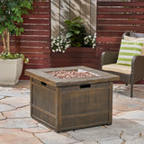 Christopher Knight Home® - Noble House - Landman Outdoor Rustic Square Lightweight Concrete Fire Pit