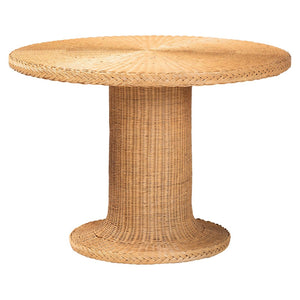 Baxton Studio bali Aara 3-Piece Handwoven Rattan Dining Nook Set - L-Shaped Bench & Round Table for Cozy Spaces Adele/Braided-3PC Dining Set