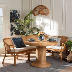 Baxton Studio bali Aara 3-Piece Handwoven Rattan Dining Nook Set - L-Shaped Bench & Round Table for Cozy Spaces Adele/Braided-3PC Dining Set