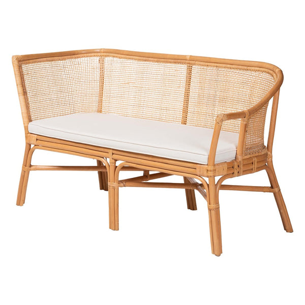 Baxton Studio bali Adede 2-Piece Handwoven Rattan Corner Bench Set - Boho Coastal L-Shaped Dining Nook Seating Adede-Light Honey Rattan-2PC Bench Set