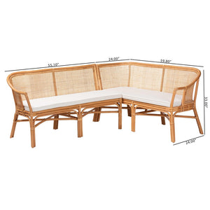 Baxton Studio bali Adede 2-Piece Handwoven Rattan Corner Bench Set - Boho Coastal L-Shaped Dining Nook Seating Adede-Light Honey Rattan-2PC Bench Set