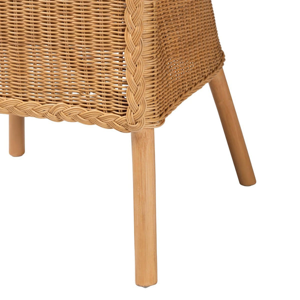 Baxton Studio bali Bali Tyrone 5-Piece Handwoven Rattan Dining Set, Round Scalloped Table & 4 Chairs for Coastal Charm Tyrone-Light Honey Rattan-5PC Dining Set