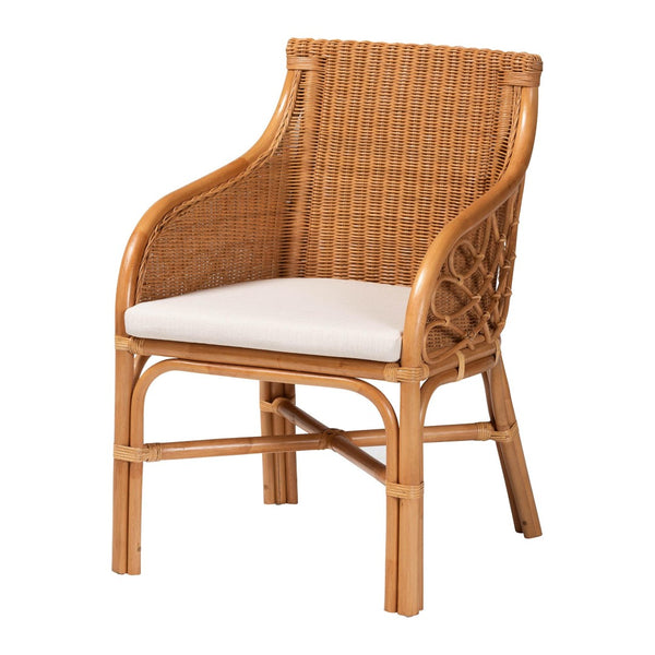 Baxton Studio bali Bali Tudor 5-Piece Rattan Dining Set - Handwoven Boho Coastal Style with Scalloped Round Table & Chairs Tudor-Light Honey Rattan-5PC Dining Set