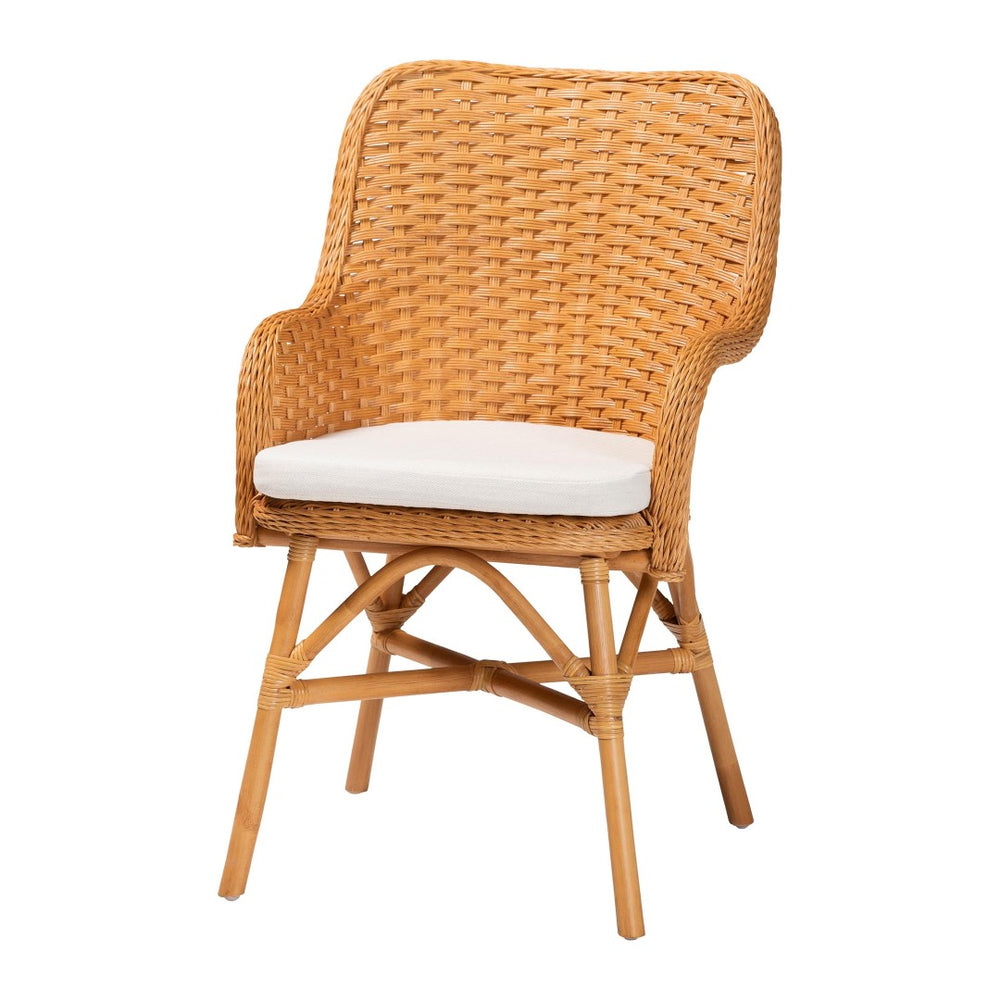 Baxton Studio bali Tucson 5-Piece Handwoven Rattan Dining Set - Round Scalloped Table with 4 Cozy Armchairs - Boho Coastal Charm for Kitchen or Sunroom Tucson-Light Honey Rattan-5PC Dining Set