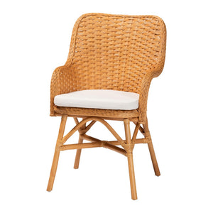 Baxton Studio bali Tucson 5-Piece Handwoven Rattan Dining Set - Round Scalloped Table with 4 Cozy Armchairs - Boho Coastal Charm for Kitchen or Sunroom Tucson-Light Honey Rattan-5PC Dining Set