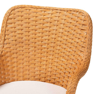 Baxton Studio bali Tucson 5-Piece Handwoven Rattan Dining Set - Round Scalloped Table with 4 Cozy Armchairs - Boho Coastal Charm for Kitchen or Sunroom Tucson-Light Honey Rattan-5PC Dining Set