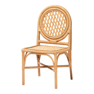 Baxton Studio bali Troy 5-Piece Rattan Dining Set - Handwoven Boho Coastal Table & 4 Lattice Back Chairs, Light Honey Troy-Light Honey Rattan-5PC Dining Set
