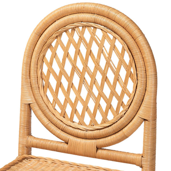 Baxton Studio bali Troy 5-Piece Rattan Dining Set - Handwoven Boho Coastal Table & 4 Lattice Back Chairs, Light Honey Troy-Light Honey Rattan-5PC Dining Set