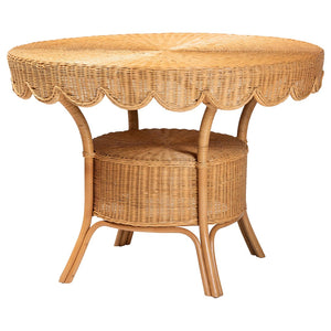 Baxton Studio bali Trenton 5-Piece Rattan Dining Set - Handwoven Coastal Style with Round Table & Cushioned Chairs Trenton-Light Honey Rattan-5PC Dining Set