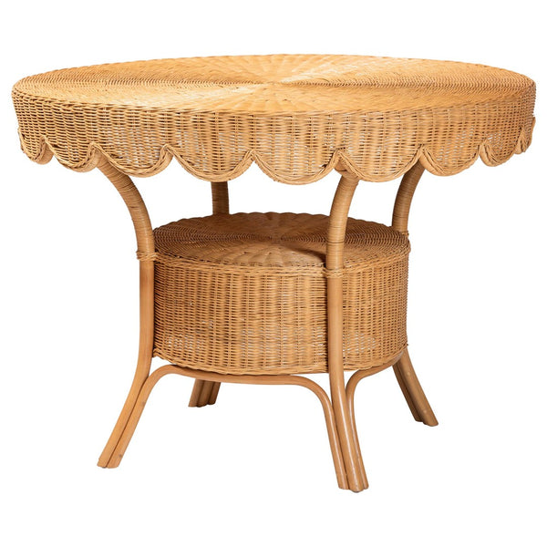 Baxton Studio bali Trenton 5-Piece Rattan Dining Set - Handwoven Coastal Style with Round Table & Cushioned Chairs Trenton-Light Honey Rattan-5PC Dining Set