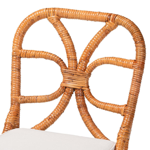 Baxton Studio bali Trenton 5-Piece Rattan Dining Set - Handwoven Coastal Style with Round Table & Cushioned Chairs Trenton-Light Honey Rattan-5PC Dining Set