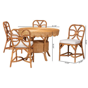 Baxton Studio bali Trenton 5-Piece Rattan Dining Set - Handwoven Coastal Style with Round Table & Cushioned Chairs Trenton-Light Honey Rattan-5PC Dining Set