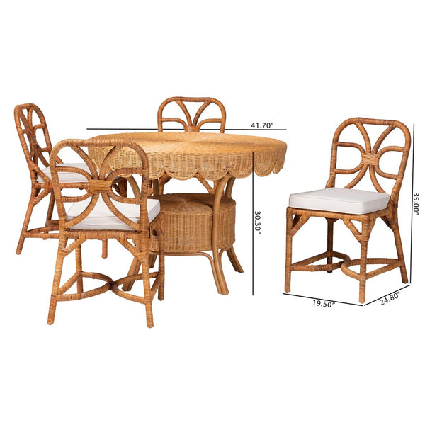 Baxton Studio bali Trenton 5-Piece Rattan Dining Set - Handwoven Coastal Style with Round Table & Cushioned Chairs Trenton-Light Honey Rattan-5PC Dining Set