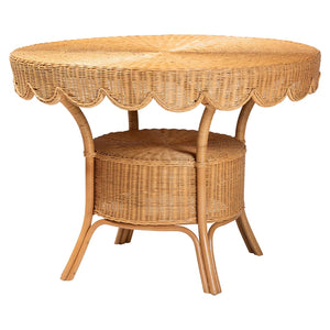 Baxton Studio bali Bali Travis 5-Piece Handwoven Rattan Dining Set - Coastal Boho Table & Cushioned Chairs, Fully Assembled Travis-Light Honey Rattan-5PC Dining Set