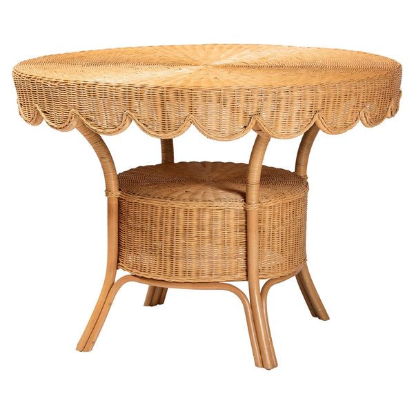 Baxton Studio bali Bali 5-Piece Handwoven Rattan Dining Set with Scalloped Table & Cushioned Chairs for Coastal Charm Tony-Light Honey Rattan-5PC Dining Set