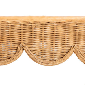 Baxton Studio bali Bali Abena Handcrafted Bohemian Rattan Dining Table with Scalloped Edge & Open Shelf - Eco-Chic Design Palm Short-Round-Light Honey Rattan-DT