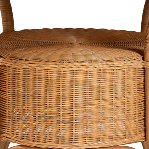 Baxton Studio bali Bali Abena Handcrafted Bohemian Rattan Dining Table with Scalloped Edge & Open Shelf - Eco-Chic Design Palm Short-Round-Light Honey Rattan-DT