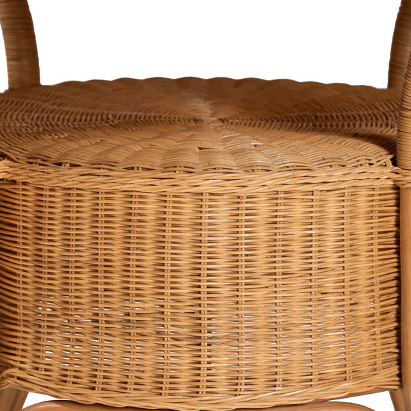 Baxton Studio bali Bali Abena Handcrafted Bohemian Rattan Dining Table with Scalloped Edge & Open Shelf - Eco-Chic Design Palm Short-Round-Light Honey Rattan-DT