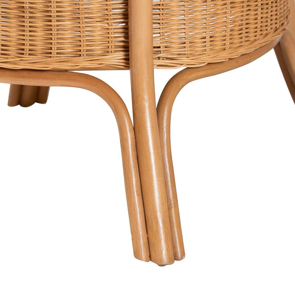 Baxton Studio bali Bali Abena Handcrafted Bohemian Rattan Dining Table with Scalloped Edge & Open Shelf - Eco-Chic Design Palm Short-Round-Light Honey Rattan-DT