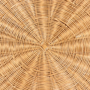 Baxton Studio bali Bali Abena Handcrafted Bohemian Rattan Dining Table with Scalloped Edge & Open Shelf - Eco-Chic Design Palm Short-Round-Light Honey Rattan-DT