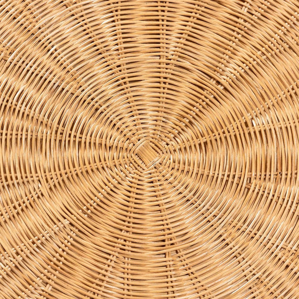 Baxton Studio bali Bali Abena Handcrafted Bohemian Rattan Dining Table with Scalloped Edge & Open Shelf - Eco-Chic Design Palm Short-Round-Light Honey Rattan-DT