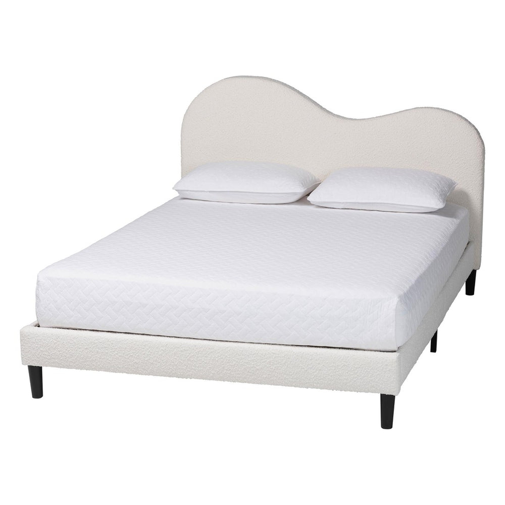 Baxton Studio Baxton Studio Dalton Boucle Platform Bed - Stylish Queen Frame with Camelback Headboard, Cream Comfort BBT61318-Cream Boucle-Queen