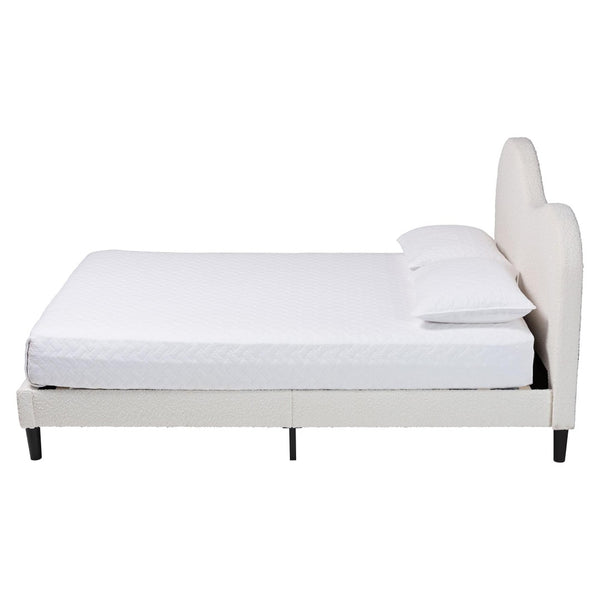 Baxton Studio Baxton Studio Dalton Boucle Platform Bed - Stylish Queen Frame with Camelback Headboard, Cream Comfort BBT61318-Cream Boucle-Queen